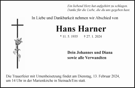 Traueranzeige von Hans Harner von Neustadt/ Scheinfeld/ Uffenheim