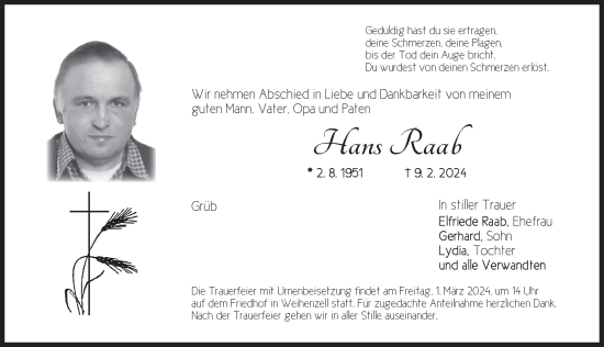 Traueranzeige von Hans Raab von Ansbach