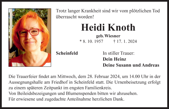 Traueranzeige von Heidi Knoth von Neustadt/ Scheinfeld/ Uffenheim