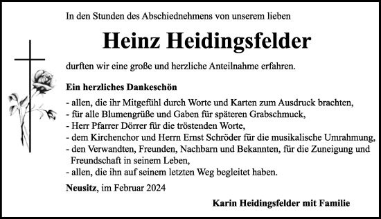 Traueranzeige von Heinz Heidingsfelder von Rothenburg