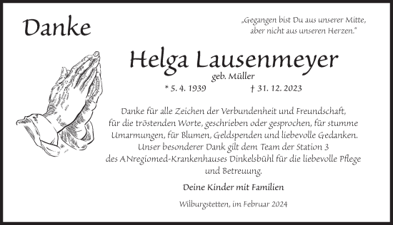 Traueranzeige von Helga Lausenmeyer von Dinkelsbühl/ Feuchtwangen