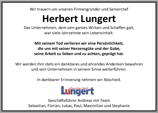 Traueranzeige von Herbert Lungert von Neustadt/ Scheinfeld/ Uffenheim