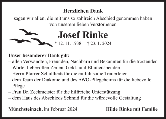 Traueranzeige von Josef Rinke von Neustadt/ Scheinfeld/ Uffenheim
