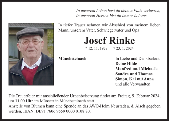 Traueranzeige von Josef Rinke von Neustadt/ Scheinfeld/ Uffenheim