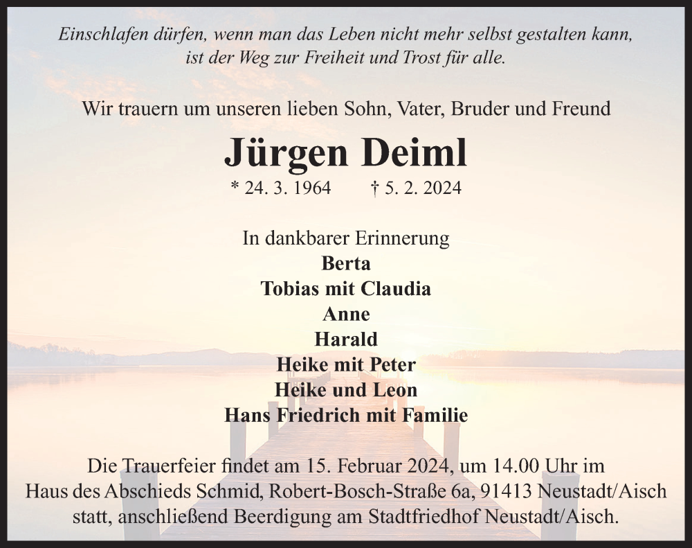  Traueranzeige für Jürgen Deiml vom 12.02.2024 aus Neustadt/ Scheinfeld/ Uffenheim