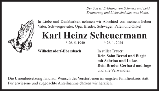 Traueranzeige von Karl Heinz Scheuermann von Neustadt/ Scheinfeld/ Uffenheim