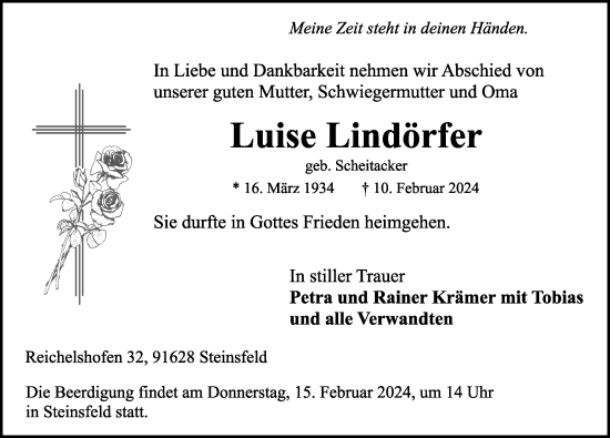 Traueranzeige von Luise Lindörfer von Rothenburg
