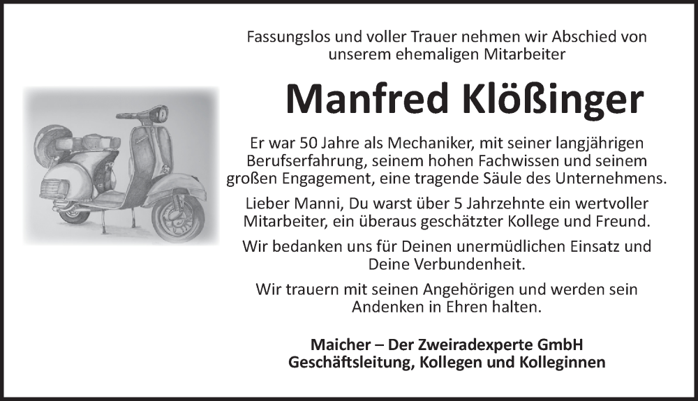  Traueranzeige für Manfred Klößinger vom 14.02.2024 aus Ansbach