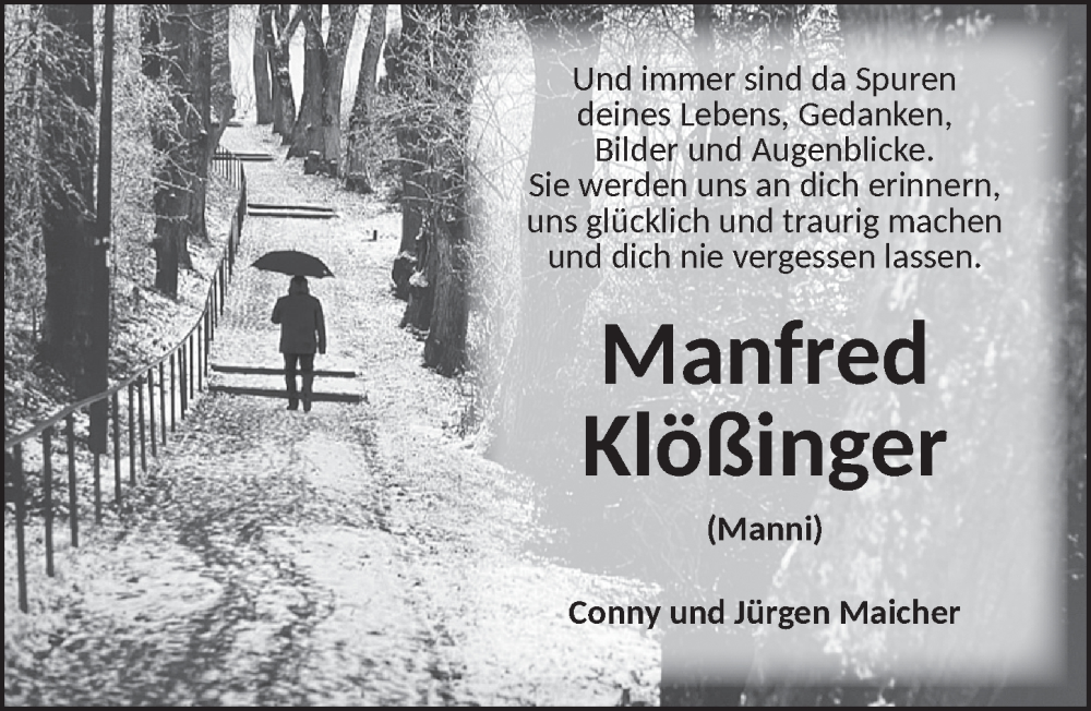  Traueranzeige für Manfred Klößinger vom 14.02.2024 aus Ansbach