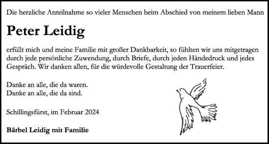 Traueranzeige von Peter Leidig von Rothenburg