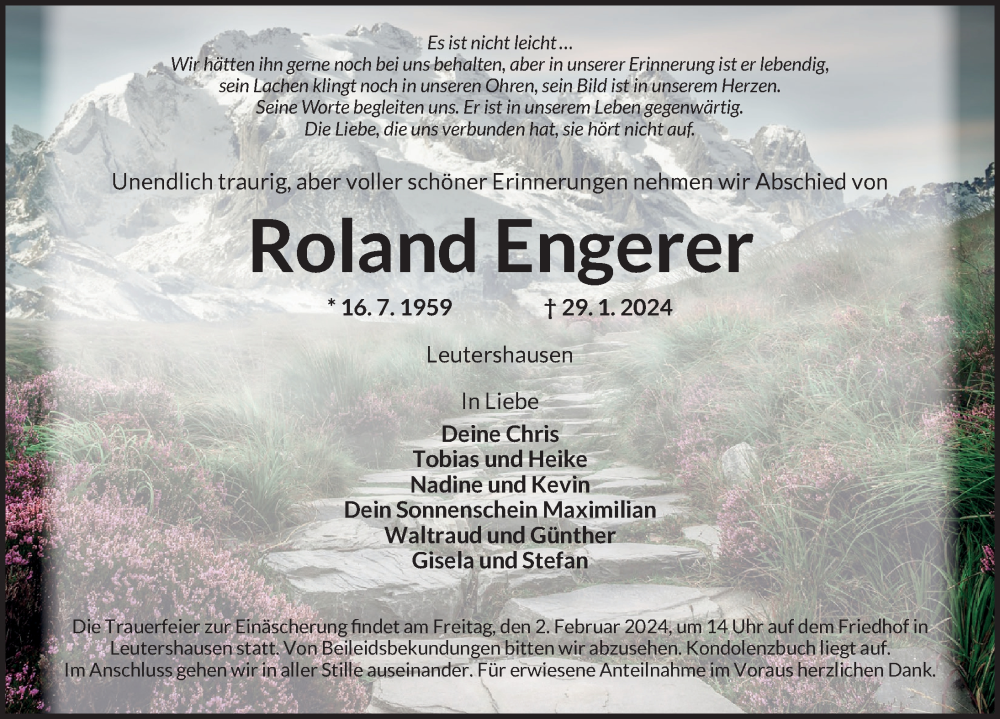  Traueranzeige für Roland Engerer vom 01.02.2024 aus Ansbach