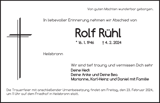 Traueranzeige von Rolf Rühl von Ansbach
