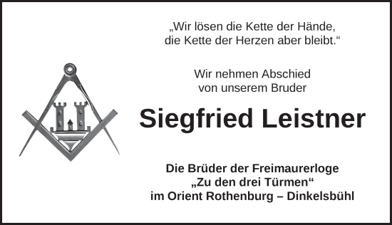 Traueranzeige von Siegfried Leistner von Dinkelsbühl/ Feuchtwangen