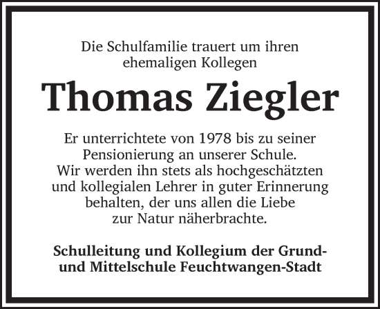 Traueranzeige von Thomas Ziegler von Dinkelsbühl/ Feuchtwangen