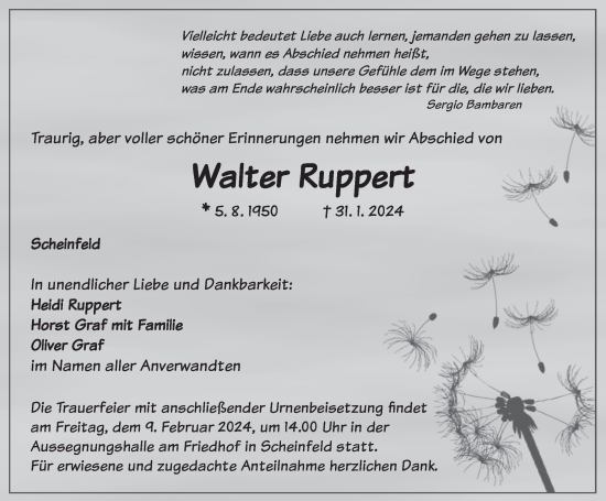 Traueranzeige von Walter Ruppert von Neustadt/ Scheinfeld/ Uffenheim