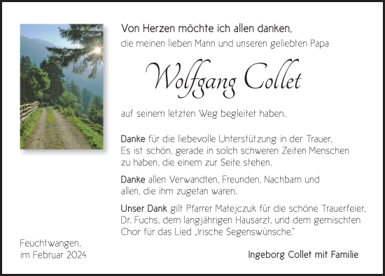 Traueranzeige von Wolfgang Collet von Dinkelsbühl/ Feuchtwangen