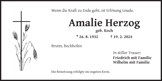 Traueranzeige von Amalie Herzog von Dinkelsbühl/ Feuchtwangen