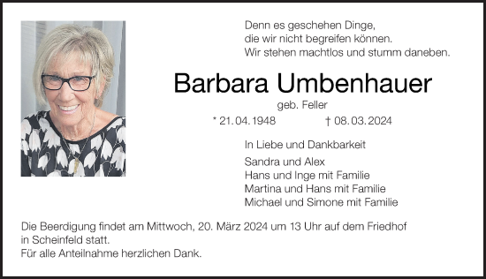 Traueranzeige von Barbara Umbenhauer von Neustadt/ Scheinfeld/ Uffenheim