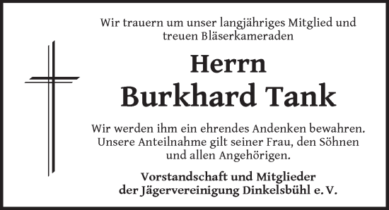Traueranzeige von Burkhard Tank von Dinkelsbühl/ Feuchtwangen