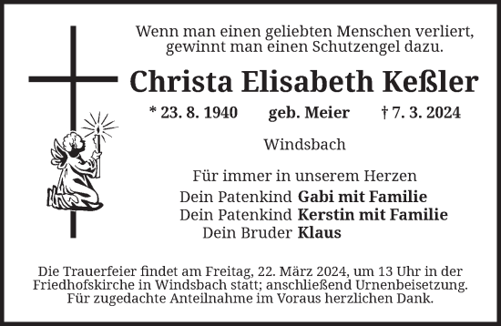 Traueranzeige von Christa Elisabeth Keßler von Ansbach