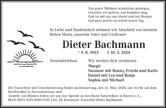 Traueranzeige von Dieter Bachmann von Ansbach