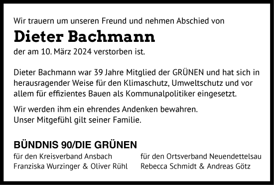 Traueranzeige von Dieter Bachmann von GE