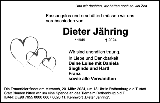 Traueranzeige von Dieter Jähring von Rothenburg