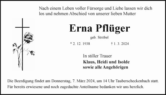 Traueranzeige von Erna Pflüger von Rothenburg