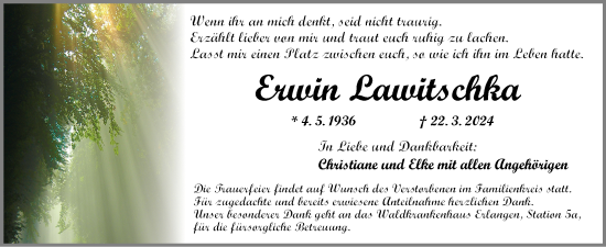 Traueranzeige von Erwin Lawitschka von Neustadt/ Scheinfeld/ Uffenheim