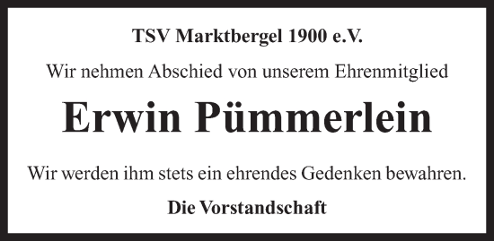 Traueranzeige von Erwin Pümmerlein von Neustadt/ Scheinfeld/ Uffenheim