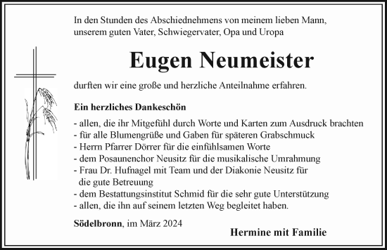 Traueranzeige von Eugen Neumeister von Rothenburg