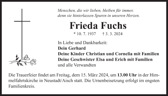 Traueranzeige von Frieda Fuchs von Neustadt/ Scheinfeld/ Uffenheim