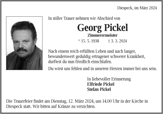 Traueranzeige von Georg Pickel von Neustadt/ Scheinfeld/ Uffenheim