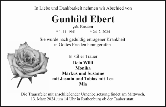 Traueranzeige von Gunhild Ebert von Rothenburg