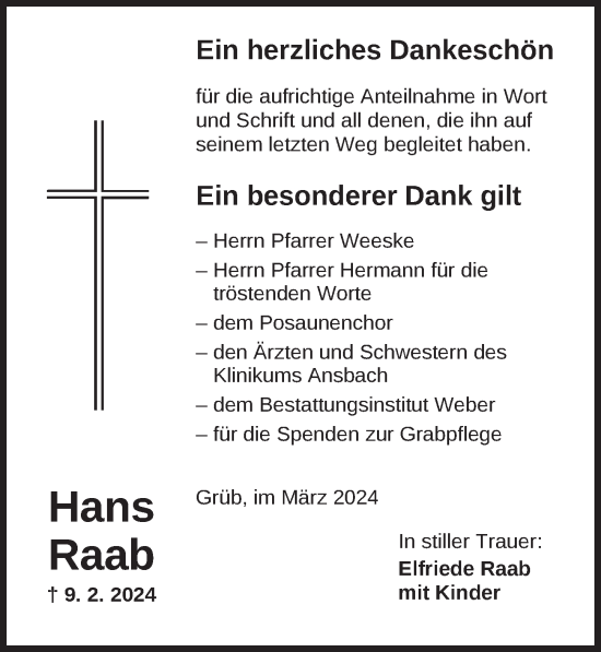 Traueranzeige von Hans Raab von Ansbach