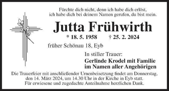 Traueranzeige von Jutta Frühwirth von Ansbach