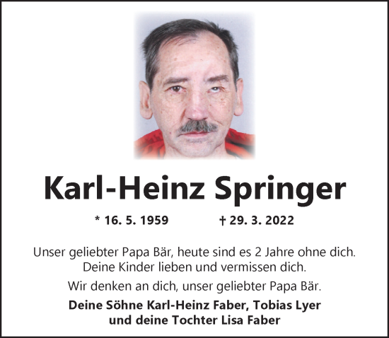 Traueranzeige von Karl-Heinz Springer von Dinkelsbühl/ Feuchtwangen