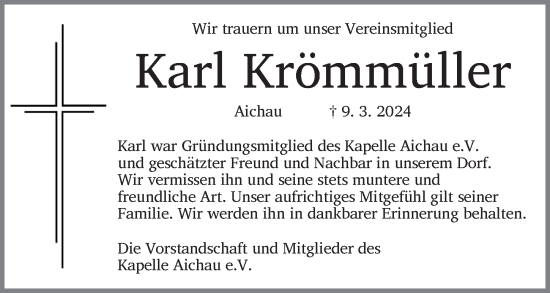 Traueranzeige von Karl Krömmüller von Dinkelsbühl/ Feuchtwangen
