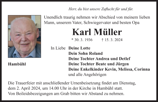 Traueranzeige von Karl Müller von Neustadt/ Scheinfeld/ Uffenheim