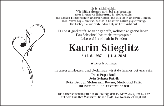 Traueranzeige von Katrin Stieglitz von Dinkelsbühl/ Feuchtwangen