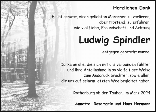 Traueranzeige von Ludwig Spindler von Rothenburg