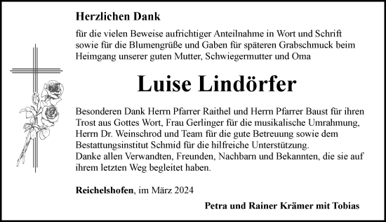 Traueranzeige von Luise Lindörfer von Rothenburg
