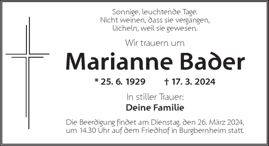 Traueranzeige von Marianne Baber von Neustadt/ Scheinfeld/ Uffenheim