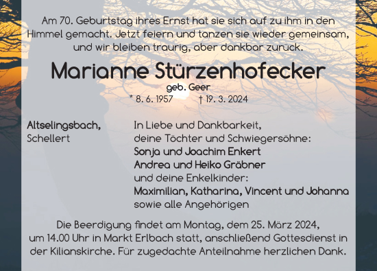 Traueranzeige von Marianne Stürzenhofecker von Neustadt/ Scheinfeld/ Uffenheim