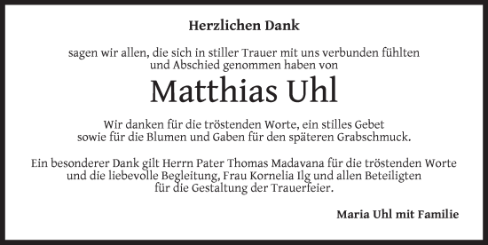 Traueranzeige von Matthias Uhl von Dinkelsbühl/ Feuchtwangen