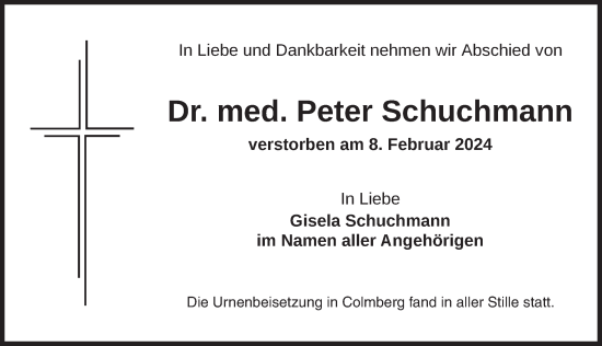 Traueranzeige von Peter Schuchmann von Ansbach