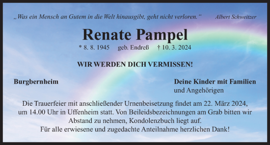 Traueranzeige von Renate Pampel von Neustadt/ Scheinfeld/ Uffenheim