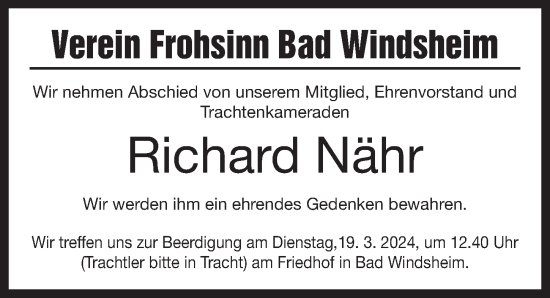 Traueranzeige von Richard Nähr von Neustadt/ Scheinfeld/ Uffenheim