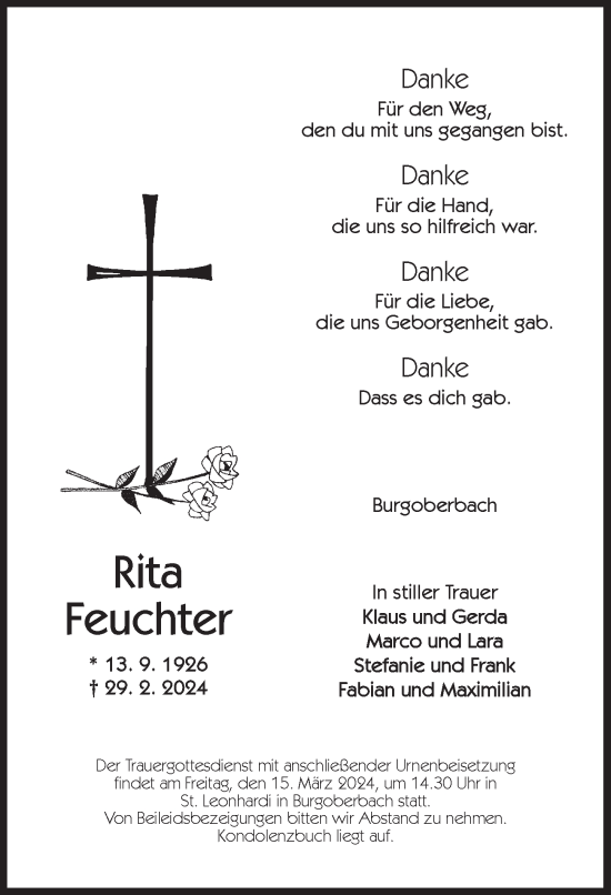 Traueranzeige von Rita Feuchter von Ansbach