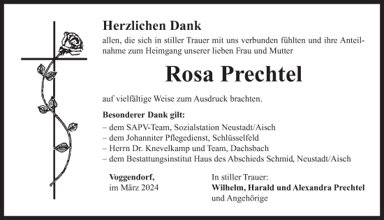 Traueranzeige von Rosa Prechtel von Neustadt/ Scheinfeld/ Uffenheim